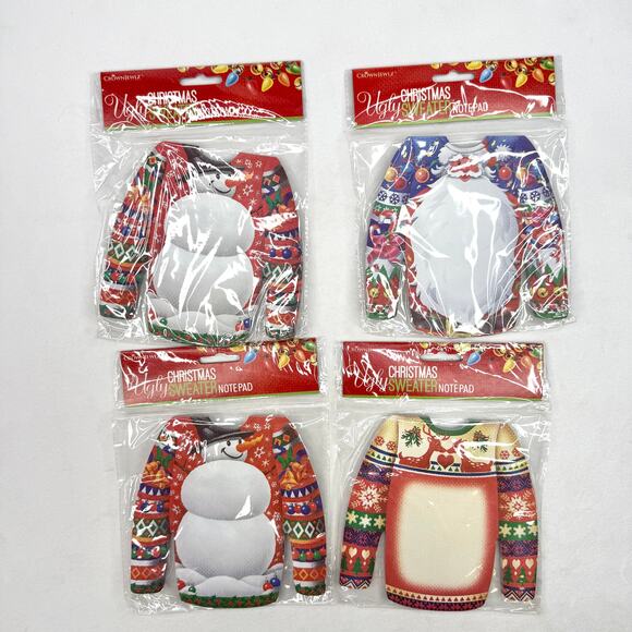 Lot of 4 CrownJewlz Ugly Christmas Sweater Notepads New - Picture 3 of 7
